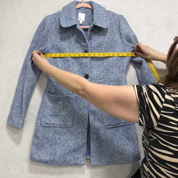 LC Lauren Conrad Coat Womens Small Blue Herringbone Wool Blend Button Front - Picture 7 of 10